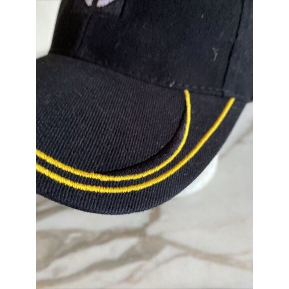 CAT Caterpillar Graphic Logo Black Baseball Hat Cap Yellow Trim Adjustable - Picture 3 of 9